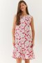 Women's White Fuchsia Skirt Ruffled Floral Viscose Dress 60211018 - 4