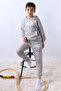 Boys' Hooded Tracksuit Set Smile Printed Ribbed F11