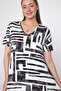Women's Black and White Print Short Sleeve Combed Cotton Dress - 5