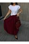 Women's Burgundy Elastic Long Lined Balloon Skirt 29004 - 4