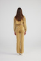 Marble Patterned Gray Detailed Straight Cut Leg Slit Rusted Jean Trousers Camel - 5
