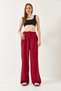 Women's Burgundy Wide Leg Masculine Woven Trousers 60271019 - 6