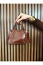 Women's Tan Mini Crocodile Pattern Leather Hand and Shoulder Bag - 3