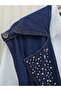 Stone detailed belted denim vest -indigo - 3