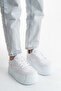 Leather Lace-Up Side-Perforated High Platform Wedge Sole Women's Casual Sneakers - 3