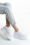 Leather Lace-Up Side-Perforated High Platform Wedge Sole Women's Casual Sneakers - 2