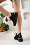 Black Sequin Detailed Patterned Knitwear Heeled Sports Shoes - 2