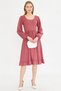 Dusty Rose Midi Velvet Dress - U-Neck, Zip Back and Elastic Waist Arm-25K 001103 - 4