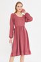 Dusty Rose Midi Velvet Dress - U-Neck, Zip Back and Elastic Waist Arm-25K 001103