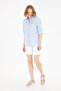 Women's Light Blue Linen Look Long Sleeve Basic Shirt 50262873-Vr003 - 4