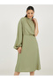 One Sleeve Sheath Midi Dress with Back Tie Up Detail - 5