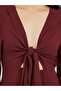 Deep V Neck A-Line Midi Dress with Tie Up Detail - 3