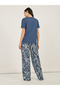 Rib Placket T-Shirt & All Over Leaf Print Pyjama Set - 6