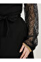 Flower Lace Sleeves Insert A-Line Maxi Dress - 5