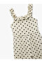 Polka Dot Square Neck Linen Blended Strap Long Jumpsuit - 3