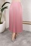 Women's Hijab Clothing and Leather Look Pleated Long Skirt with Elastic Waist Detail - 7