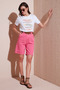 Cotton Relaxed Fit High Waist Belt Gabardine Short Shorts 668Yp4710