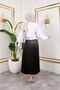 Women's Hijab Clothing and Leather Look Pleated Long Skirt with Elastic Waist Detail - 2