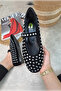 Daily Women's Flat Shoes with Adjustable Buckle, Single Strap, Low Heel, Pointed Toe, Stone Decorated Shoes 301 - 7