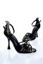 Women's Heeled Shoes with Metallic Glitter Stone Detail - 3