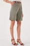 Cotton Relaxed Fit High Waist Belt Gabardine Short Shorts 668Yp4710 - 6