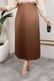 Women's Hijab Clothing and Leather Look Pleated Long Skirt with Elastic Waist Detail - 7