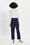 Navy Blue Elastic Waist Roof Detailed Trousers - 5