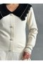 Women's Ecru Stylish Lapel Detailed Cardigan Blouse Skirt Bottom Top Double Set - 5