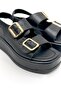 Black Leather Banded Buckle Detail Women's Sandals - 4