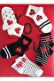 5 Pairs of Heart Patterned Women's Half Socks Set of 5 - 4
