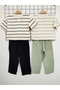 Boy's Striped Cotton T-Shirt Muslin Green Pants Set