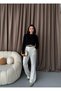 Women's Black Crew Neck Braided Hole Special Design Crop Knitwear Sweater - 4