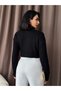 Women's Black Crew Neck Braided Hole Special Design Crop Knitwear Sweater - 3