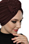 Crystal Fan Stone Embroidered Double Sided Lined Coffee Ready Hijab Hijab Evening Dress Bonnet - 4