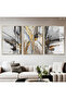 Hari̇kabi̇rev | Gray-Black-Gold Abstract Pattern Combination | Framed Glass Table 3 Pieces Vertical