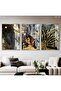 Hari̇kabi̇rev | Gold-Black Abstract Leaf Patterned Combination | Framed Glass Table 3 Pieces Vertical