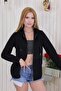 Crystal Rhinestone Hooded Zip-Up 3-Thread Cotton Black Stylish Plus Size Women's Black Sweatshirt with Pockets - 6