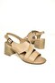 P 555451903   Beige Genuine Leather Thick Heeled Women's Sandals - 7
