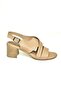 P 555451903   Beige Genuine Leather Thick Heeled Women's Sandals - 5