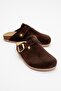 Gons Brown Suede Leather Women's Slippers