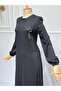 Women's Crystal Combed Fabric Bias Collar Buckle Detailed Dress - 2