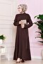 Hijab Dress with Side Zipper Detail - Brown - 2