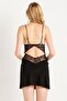 63210 Women's Black Lace Breast Jersey Fabric Short Nightgown - 2