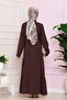 Hijab Dress with Side Zipper Detail - Brown - 5