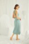 Women's Light Green Chest and Back Decorated Brode Lace Slit Nightdress 18464 - 4
