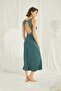 Women's Green Chest and Back Decorated Brode Lace Slit Nightgown 19300 - 3