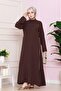 Hijab Dress with Side Zipper Detail - Brown