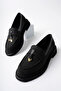 Loressa Model Black Linen Women's Loafer Casual Shoes