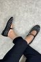 Daily Women's Stoned Black Suede Ballerinas with Buckle Low Heel Soft Comfortable Shoes 287 - 4
