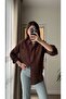 Brown Women's Oversize Muslin Shirt with Pockets